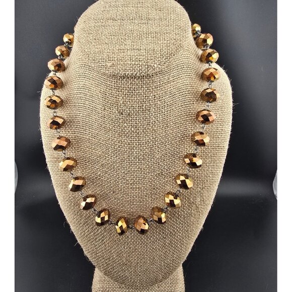 No Brand Jewelry - Gold-Tone Glass Faceted Bead Statement Necklace  Adjustable Chain Vintage